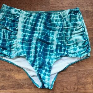 Kortni Jeane Teal Tie-Dye High-Waisted Bikini Bottoms, L